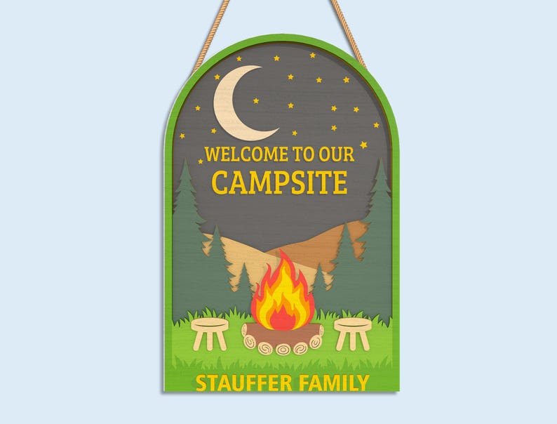 Personalized Welcome to Our Campsite Sign SVG, Family Camping Door Sign ...