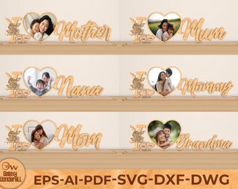 personalized mothers day photo, Gift for Mom and Grandma Laser, Flower cut File, Mother's Flower Photo Sign, Laser Ready File