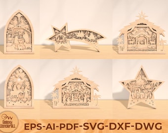 Nativity Scene SVG Bundle , Christmas Wooden Layered Ornament Laser Cut Files , 3D Nativity SVG for Glowforge, Cricut, CNC, Laser