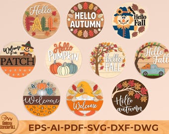 Fall Door Hanger SVG Bundle: Laser Cut Pumpkin Leaves Design