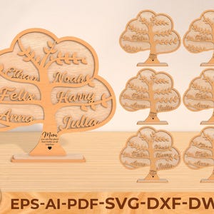 Archivo digital cortado con láser de árbol genealógico personalizable, soporte para árbol genealógico, decoración de regalo para el Día de la Madre, Glowforge