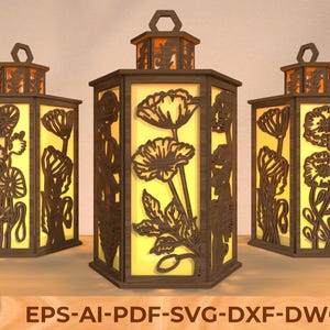 Floral Lantern SVG Bundle, Laser Cut Wood Lantern Template, 3mm Flower Lantern DXF PDF File for Glowforge and Cnc Projects