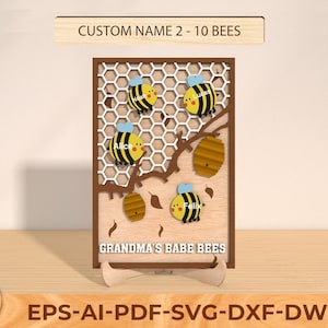 Gepersonaliseerde Honey Bee Hive oma teken gesneden bestand, honingbij oma, aangepaste familie cadeau voor oma, Bee Hive teken svg, lasergesneden bestanden