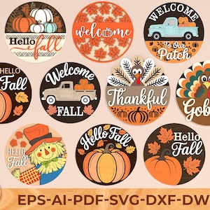 Bundle Fall Door Sign SVG , Autumn Pumpkin Sign Laser Cut Files, Welcome Fall Porch Decor, Farmhouse Hello Fall sign svg, Glowforge svg file