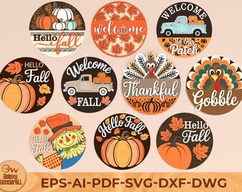 Fall Door Sign SVG Bundle: Pumpkin Porch Decor Laser Cut Files