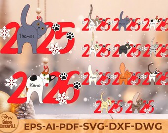 Gepersonaliseerde kat ornament SVG: aangepast huisdier kerst lasergesneden bestand