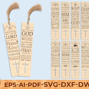 Christian Bookmark Laser Cut SVG, Bible Verse Wooden Bookmark DXF, Religious Cross Book Mark, Faith Gift, CNC Laser Files for Church Gifts