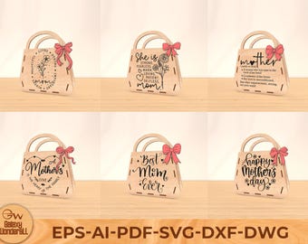 Mother's Day Bag SVG Bundle: Laser Cut Gift Box (Digital File)