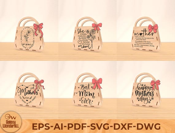 Mother's Day Bag SVG Bundle: Laser Cut Gift Box (Digital File)