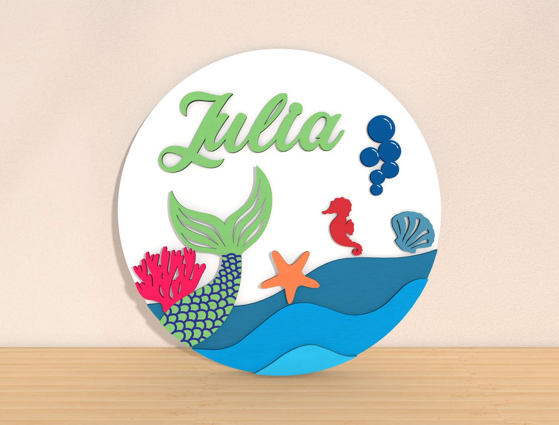 Personalized Mermaid Nursery Sign SVG: Custom Name, Waves (digital File ...