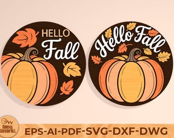 Zawieszka na drzwi Hello Fall Pumpkin SVG: pliki wycinane laserowo