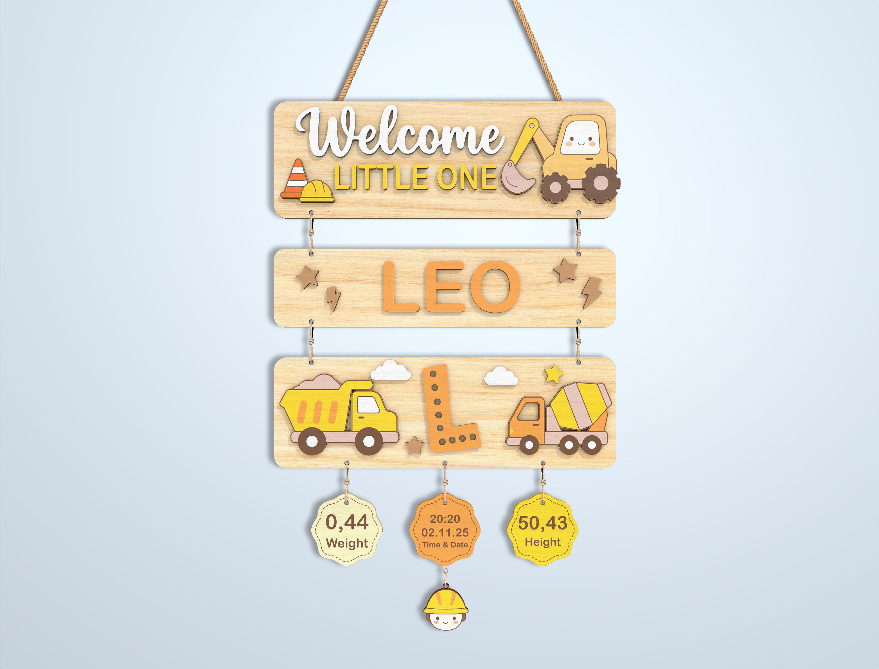 Baby Name Sign SVG Laser Cut File, Personalized Newborn Stats Sign ...