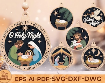 Christian Nativity Ornament SVG Bundle: Laser Cut Files (Digital Download)