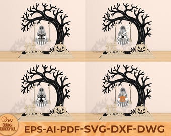 3D Laser Cut Ghost SVG Bundle: Halloween Decor, Coffee Sign (Digital Download