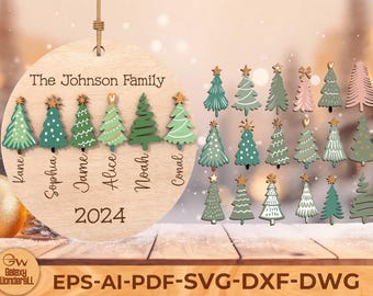 Personalized Family Christmas Ornament SVG: Laser Cut File (Digital Download)