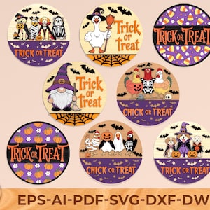 Halloween Door Sign SVG Bundle, Cute Ghost Door Hanger svg, Funny Witch Sign Laser Cut Files, Spooky Round Sign svg, Glowforge svg files
