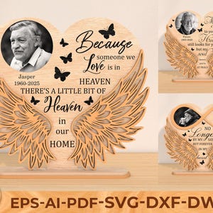 Gedenkengel Herz hängende Verzierung Engelsflügel Laser geschnitten Datei geschnitten, Benutzerdefinierte Datei-Memorial Geschenk Opas Tag, Gedenkstätte svg, Glowforge svg