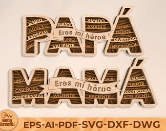 Multilayer PAPÁ, MAMÁ svg, Feliz Dia del Padre svg ,Spanish svg ,Fathers Day Gifts, Mother Day gift Padre svg ,Papa svg, Glowforge svg files
