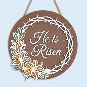 Easter Round Sign SVG Bundle, He Is Risen Door Hanger, Bunny Welcome Easter Decor, bunny easter svg, christian easter, Laser Cut Files image 4