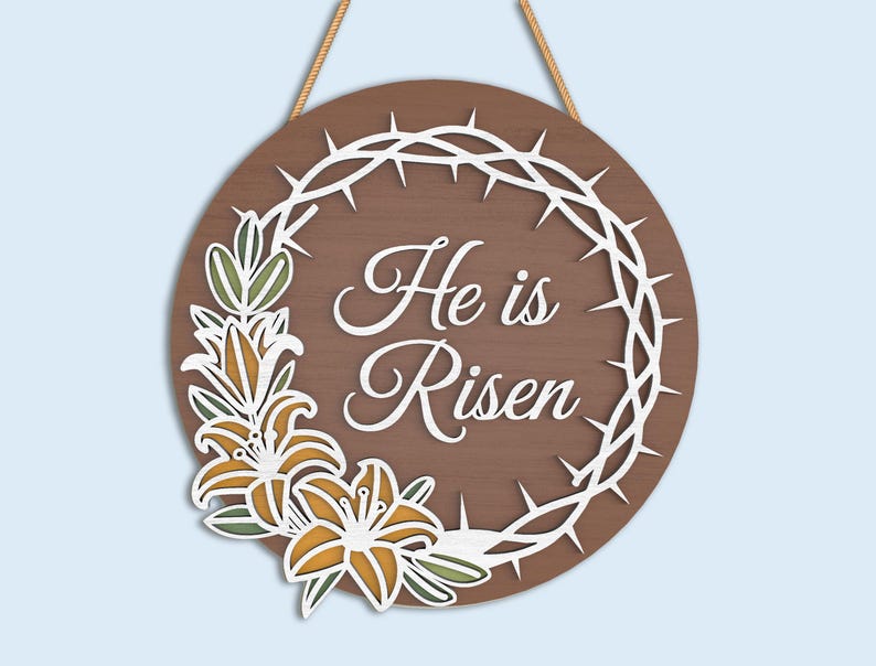 Easter Round Sign SVG Bundle, He Is Risen Door Hanger, Bunny Welcome Easter Decor, bunny easter svg, christian easter, Laser Cut Files image 4