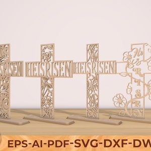Wooden Cross Religious Home Decor, Floral cross laser Svg,  He Is Risen Svg, Religious Easter Decorations, Easter Laser Cut