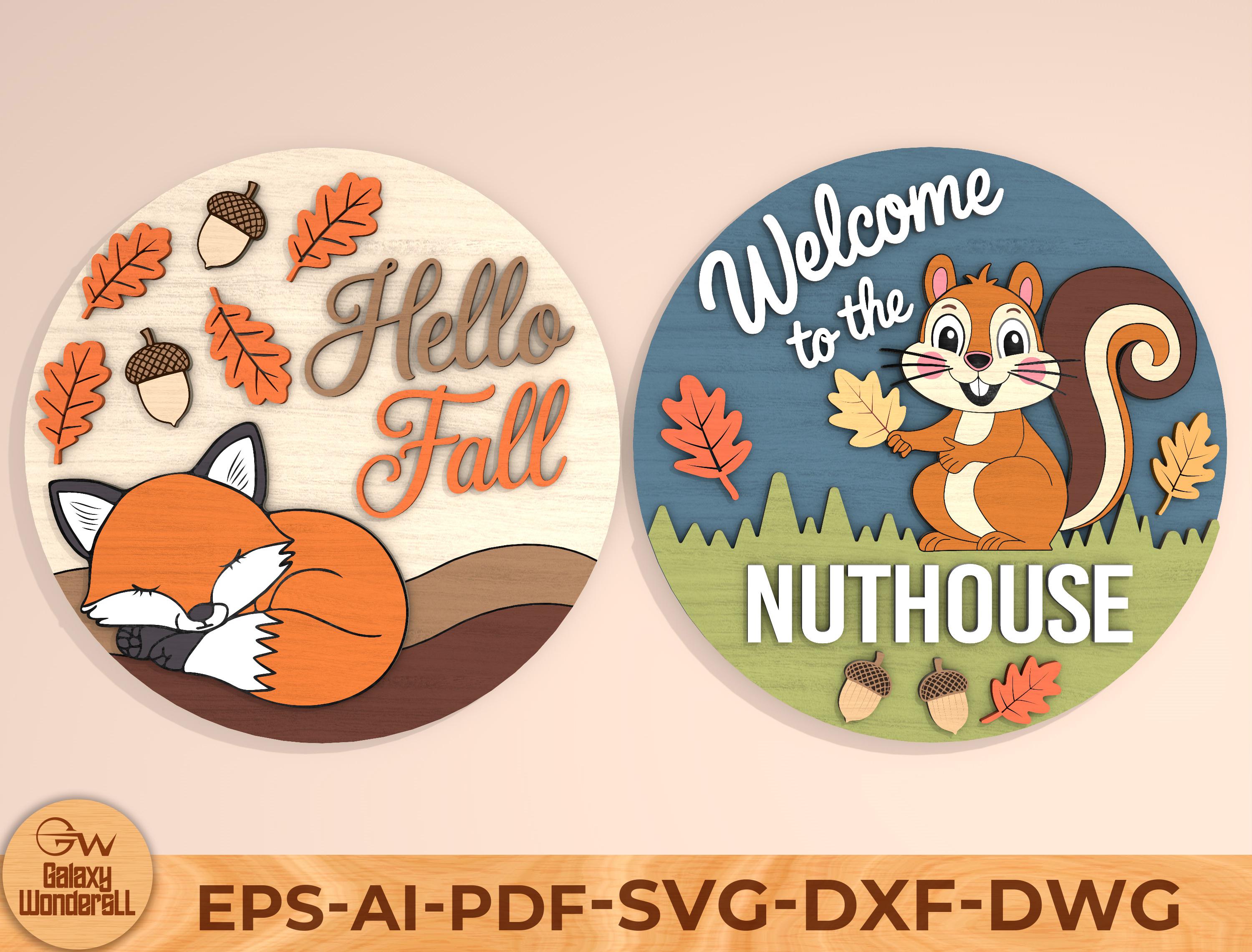 Hello Fall Round door hanger svg, Autumn sign, Cricut cut file, Silhouette,  Welcome sign Svg, Glowforge laser file, Digital download