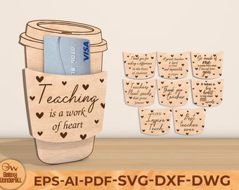 Porta carte regalo per insegnanti Svg, porta carte regalo per caffè, regalo per il ritorno a scuola, regalo per insegnanti di scuola, file Glowforge Laser Ready Cut Svg