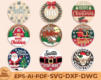 Kerstdeurbord SVG-bundel: vakantieverandadecor (digitaal bestand)