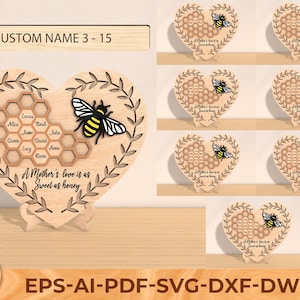 Gepersonaliseerde Bee Hive Sign gesneden bestand, honingraat hart svg, aangepaste Bee familie cadeau voor oma, Bee Hive teken svg, lasergesneden bestanden