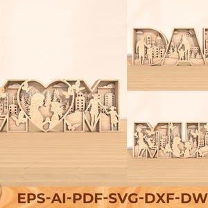 MOM Laser Cut Datei MuttertagsSvg, Muttertag Glowforge Dateien, MUM Glowforge svg, DAD Glowforge svg, Multilayer stehend