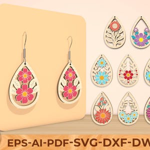 Floral Earrings svg, Earrings svg, Boho Earrings svg, Hanging Earrings svg, Flowers earrings svg, Glowforge svg, Laser cut file
