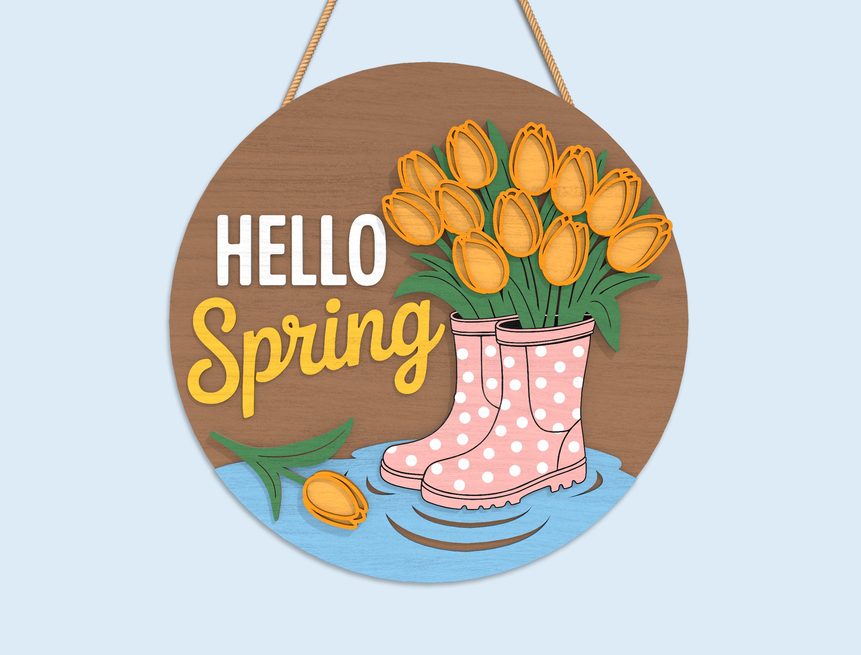 Spring Welcome Round Sign SVG Bundle, Floral Farmhouse Door Decor ...