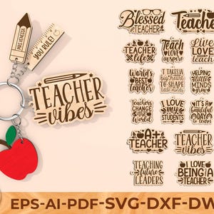Leraar sleutelhanger SVG-bundel, leraren citaten SVG, leraar sleutelhanger gezegden, leraren sleutelhanger gesneden bestanden voor Cricut, lasergesneden bestand, leraar cadeau