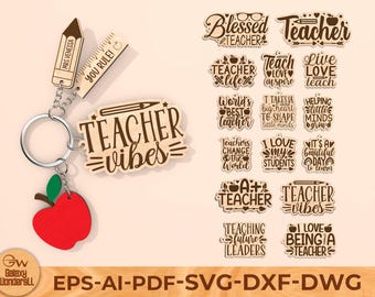 Teacher Keychain SVG Bundle: Teacher Quotes, Laser Cut Files (Digital Download)