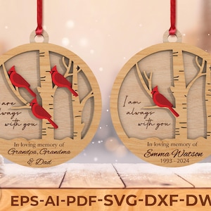 Custom Cardinal Memorial Ornament, Personalized In Loving Memory Christmas Gift for Loss of Loved One, Laser Cut File, Sympathy Gift Digital