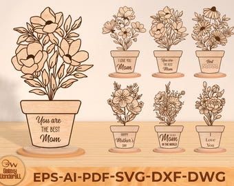 Lasergesneden bestand bloemboeket met standaard SVG, moeder bloem gesneden bestand Svg, cadeau voor moeder SVG, moeder verjaardag svg, Glowforge Svg-bestand