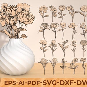 Geboortemaand bloemen SVG, geboortebloem cadeau voor moeder, wilde bloemen lasergesneden bestand, Moederdag gepersonaliseerde geboortebloem digitale download