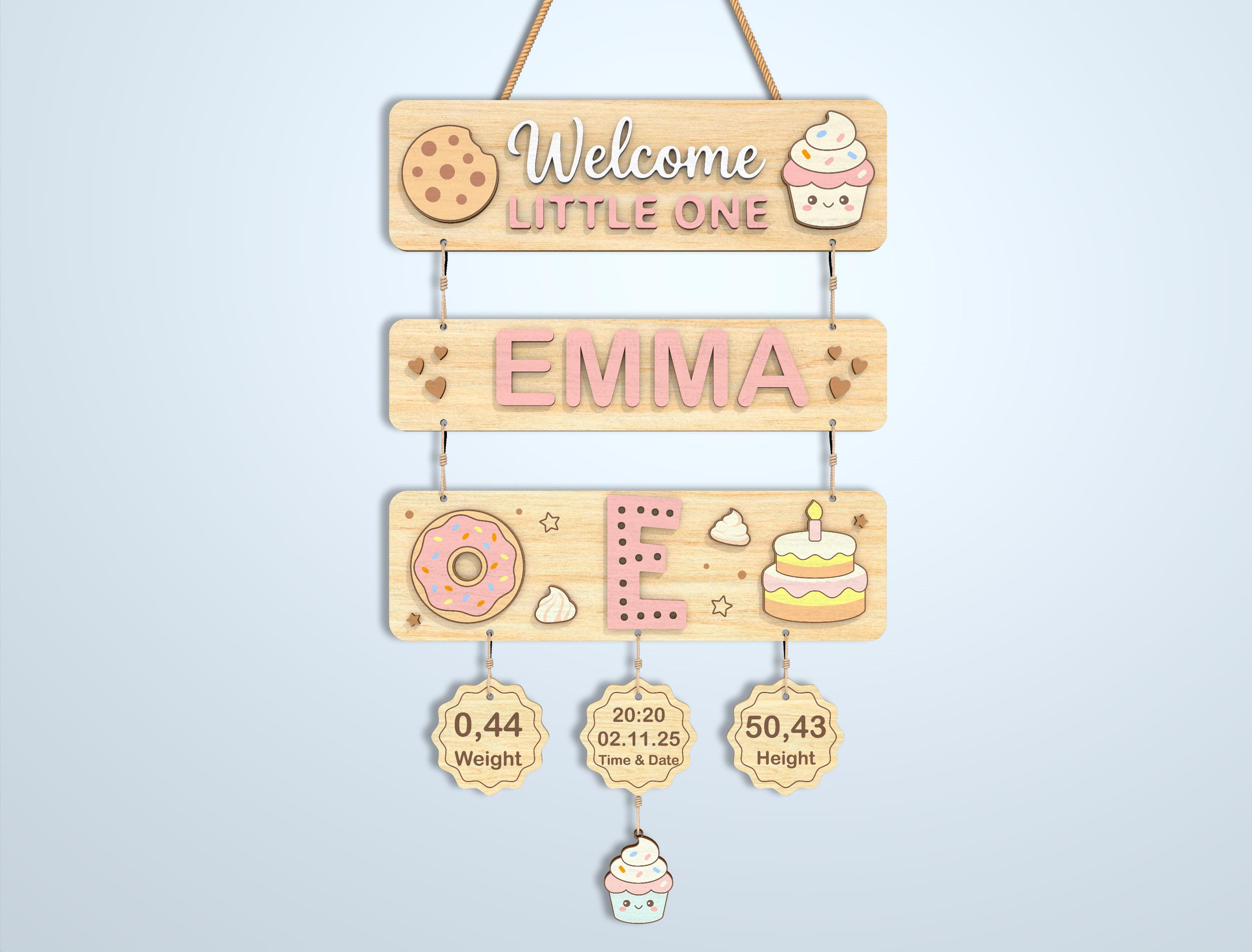 Baby Name Sign SVG Laser Cut File, Personalized Newborn Stats Sign ...