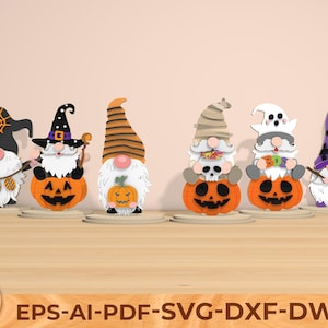 Halloween standing Gnome SVG Laser Cut Files, Pumpkin Standee Layered Wood Decor, Cute Witch Ghost Candy Gnome, Digital File for Glowforge