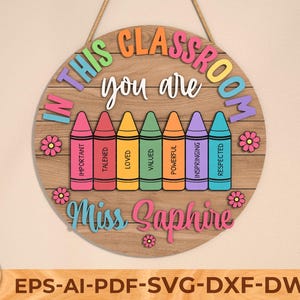 Personalisiertes Lehrer Türschild, Klassenzimmer Türschild, Klassenzimmer Dekor, Willkommensschild für das Klassenzimmer, Geschenke für den Lehrer, Glowforge Laser Cut Datei