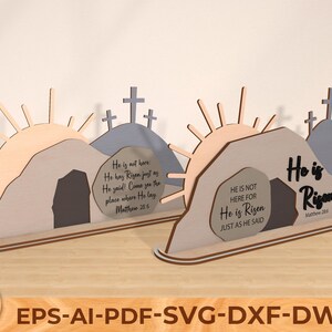 Lege tombe scène Svg, opstanding christelijk decor, Jezus is levend, religieuze plank decorr, kruisweg kruisen, hij is verrezen, vasten Svg