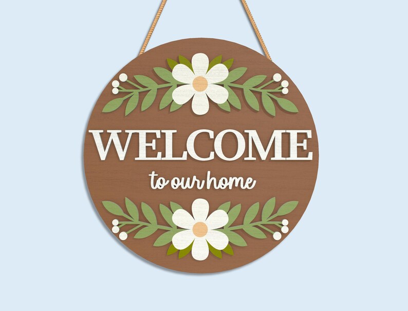 Personalized Floral Family Name Door Sign SVG, Round Wood Plaque DXF ...