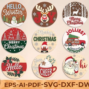 Christmas Door Sign SVG Bundle: Santa, Reindeer, Winter Cheer (Digital File)