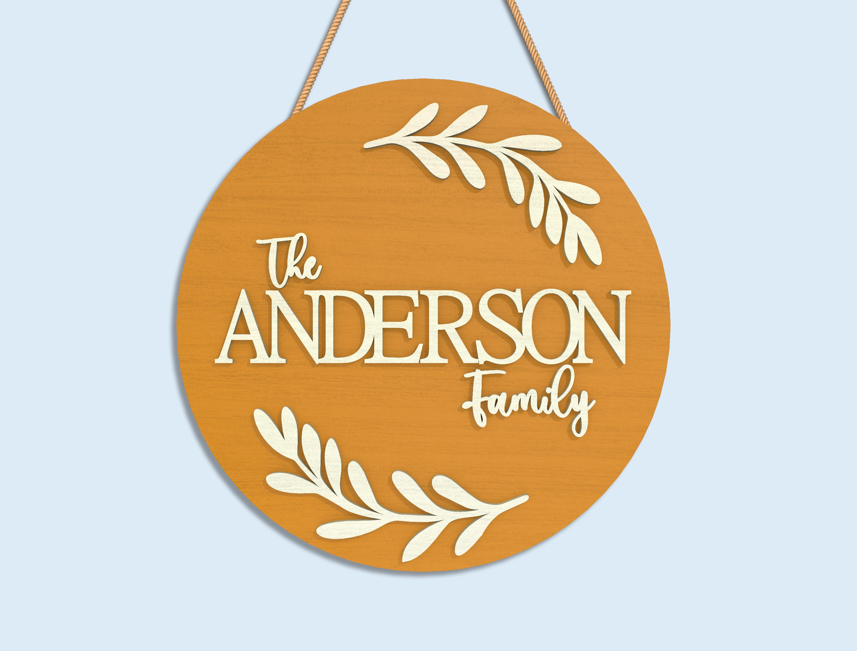 Personalized Floral Family Name Door Sign SVG, Round Wood Plaque DXF ...