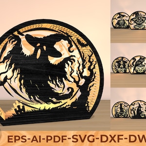 Halloween Lantern Bundle SVG, Laser Cut File for Spooky Decor, 3D Light Box Glowforge Template, Haunted House Pumpkin Lantern File Svg