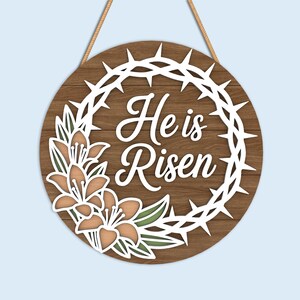 Easter Round Sign SVG Bundle, He Is Risen Door Hanger, Bunny Welcome Easter Decor, bunny easter svg, christian easter, Laser Cut Files image 2