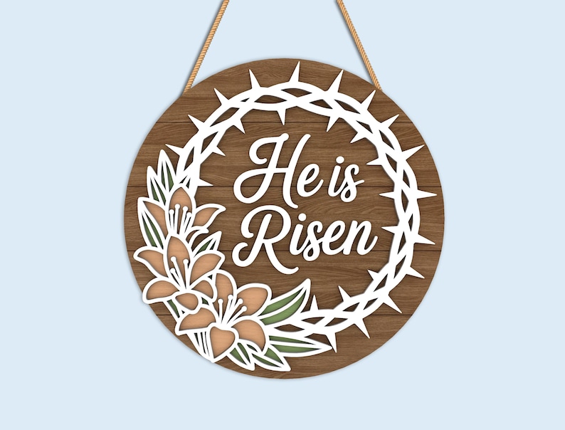 Easter Round Sign SVG Bundle, He Is Risen Door Hanger, Bunny Welcome Easter Decor, bunny easter svg, christian easter, Laser Cut Files image 2