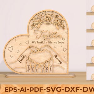 Famille mains coeur Svg, nom personnalisé grand-mère Png, famille mains coeur ligne Art Svg, père mère enfant mains Svg, fichiers SVG Glowforge