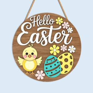 Easter Round Sign SVG Bundle, He Is Risen Door Hanger, Bunny Welcome Easter Decor, bunny easter svg, christian easter, Laser Cut Files image 7