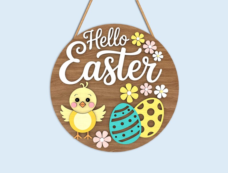 Easter Round Sign SVG Bundle, He Is Risen Door Hanger, Bunny Welcome Easter Decor, bunny easter svg, christian easter, Laser Cut Files image 7